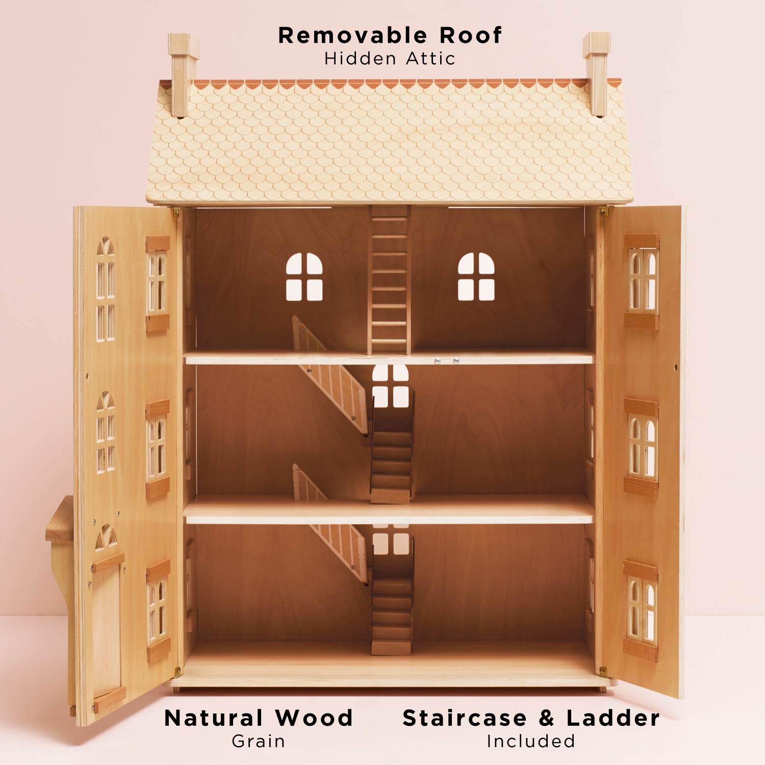 Grand Natural Wood Dolls House