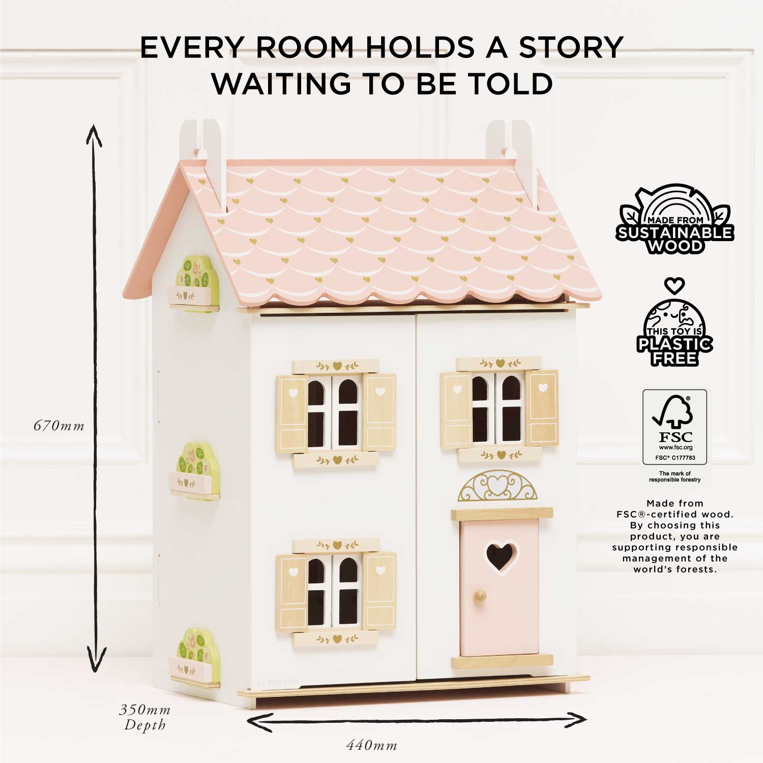 Roseheart Wooden Dolls House, Furniture & Family
