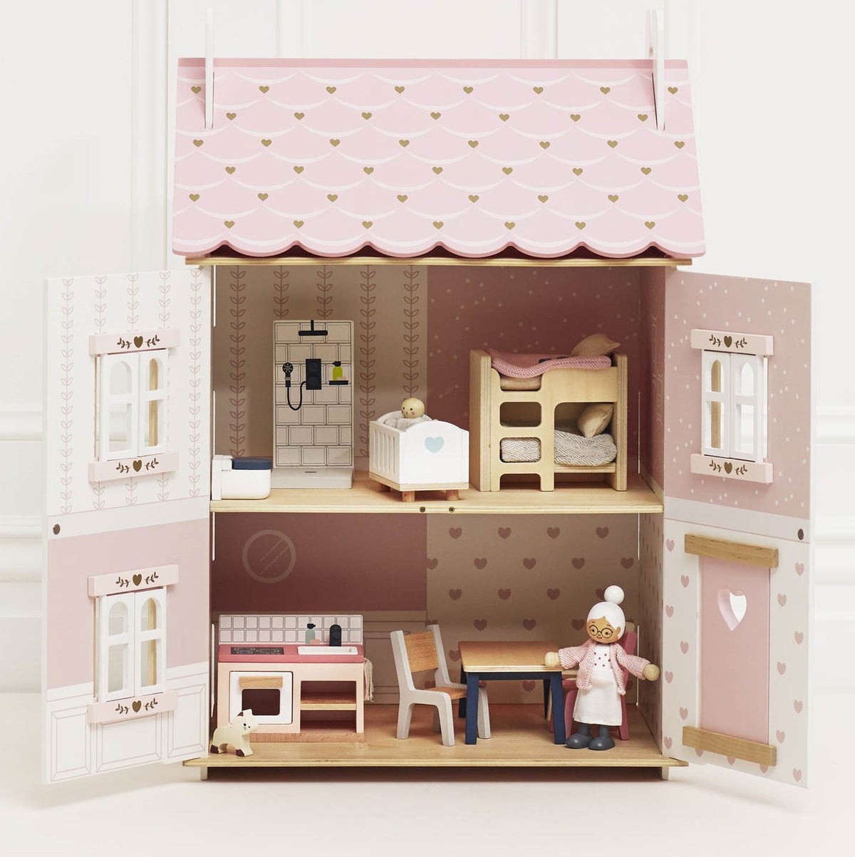 Roseheart Wooden Dolls House, Furniture & Family