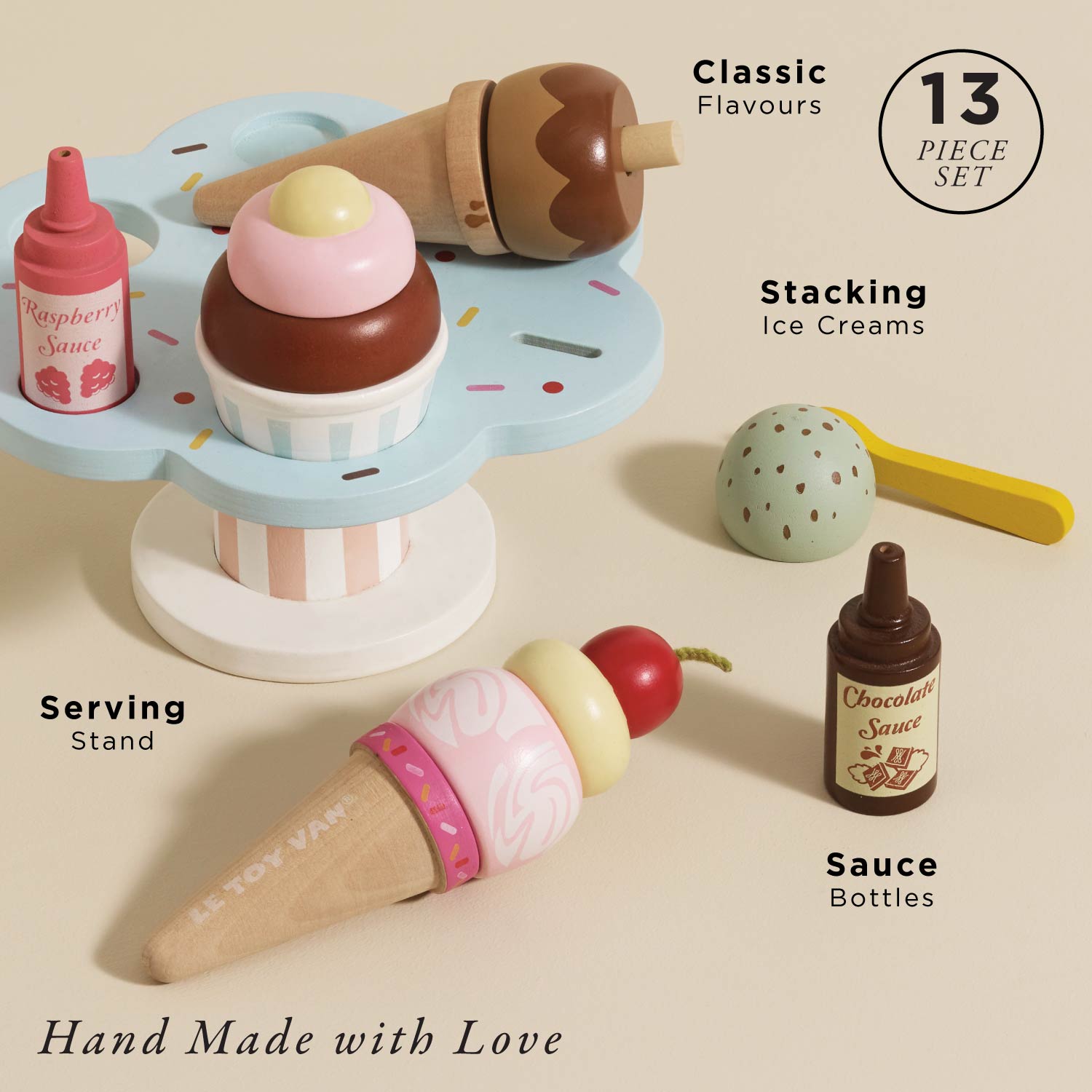 Wooden Ice Cream Stand & Toppings
