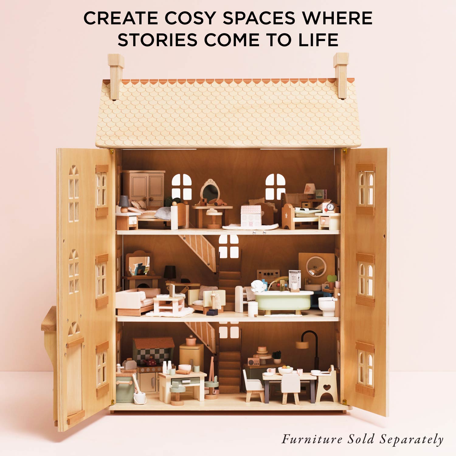 Grand Natural Wood Dolls House