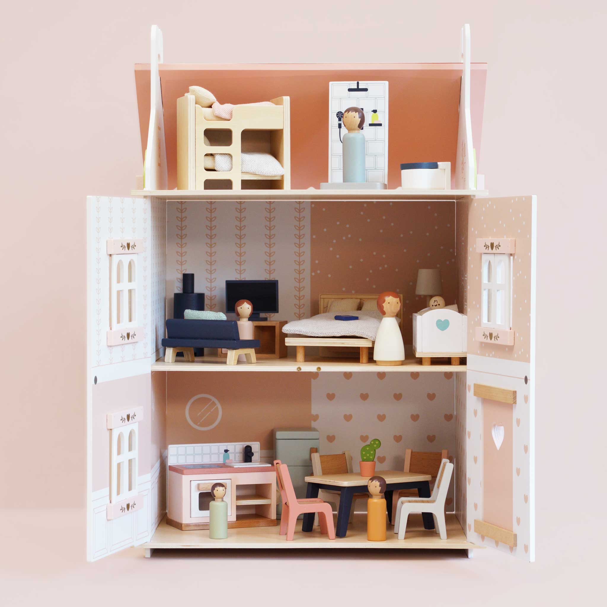 Roseheart Wooden Dolls House, Furniture & Family