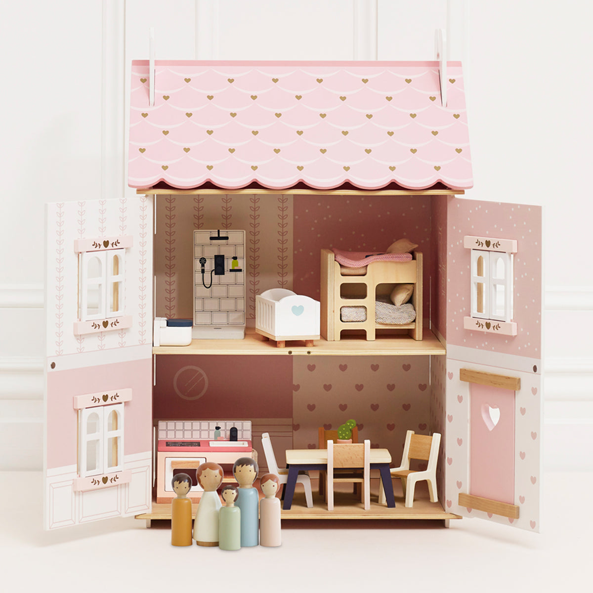 Roseheart Wooden Dolls House, Furniture & Family