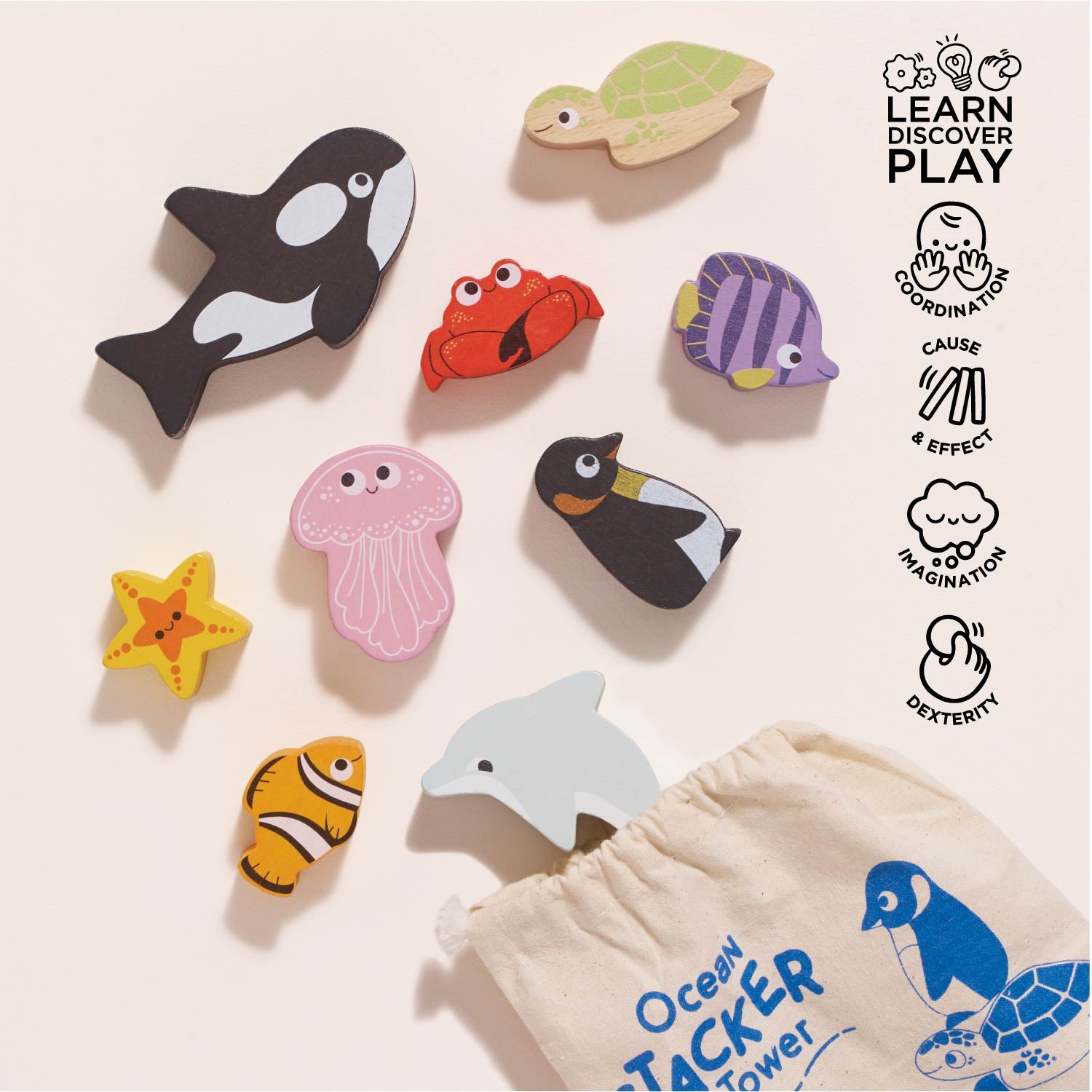 Ocean Wooden Animal Stacking Toy