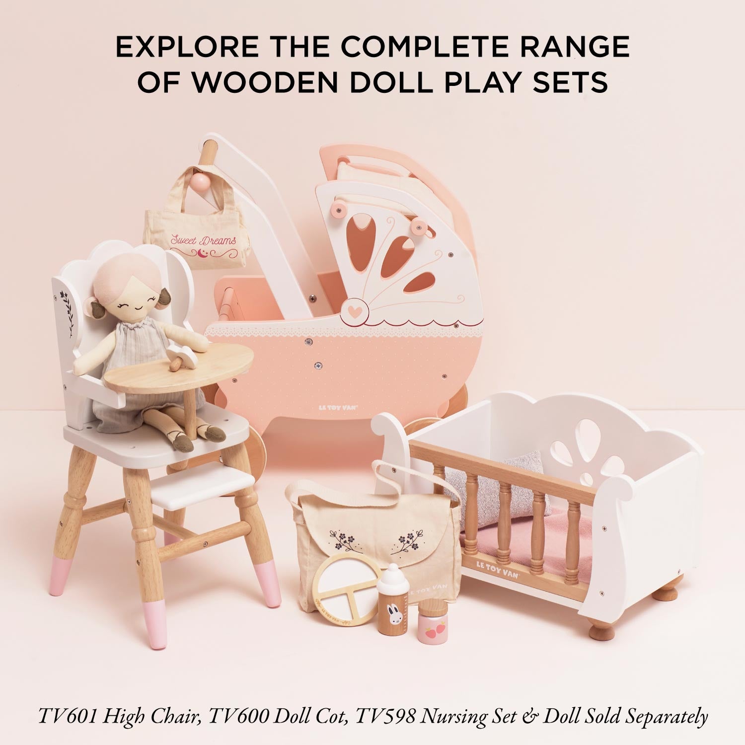 Retro Wooden Doll Stroller
